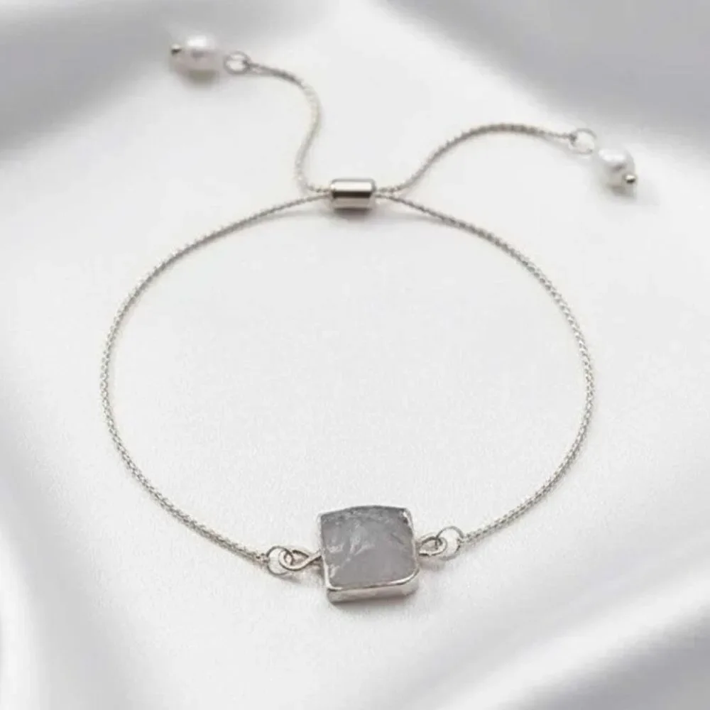 Ladies Grey Square Stone Adjustable Bracelet